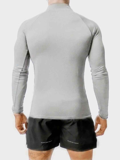 New Solid Color Sports Fitness Clothes Mens Velvet Small High Collar Half Zipper Training Long Sleeve T-shirt Running Top Trendy