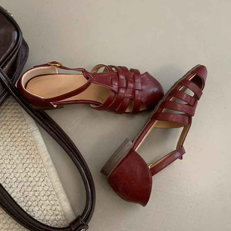 Retro Flat Brown Woven French Sandals For Women, 2025 New Summer Resort Style Shoes To Match With Skirts, Roman Shoes