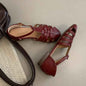 Retro Flat Brown Woven French Sandals For Women, 2025 New Summer Resort Style Shoes To Match With Skirts, Roman Shoes