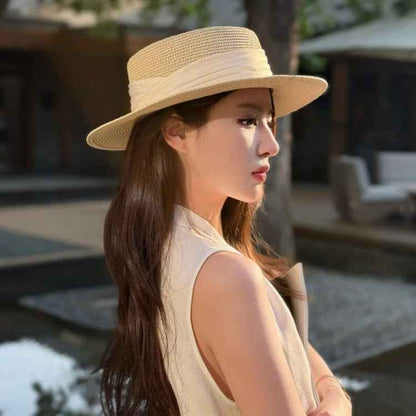 Straw Sun Hat For Women, Same Style As Fujii Shu, New Summer Beach Hat, Sun Protection Hat, Flat-Top Hat