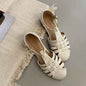 Retro Flat Brown Woven French Sandals For Women, 2025 New Summer Resort Style Shoes To Match With Skirts, Roman Shoes
