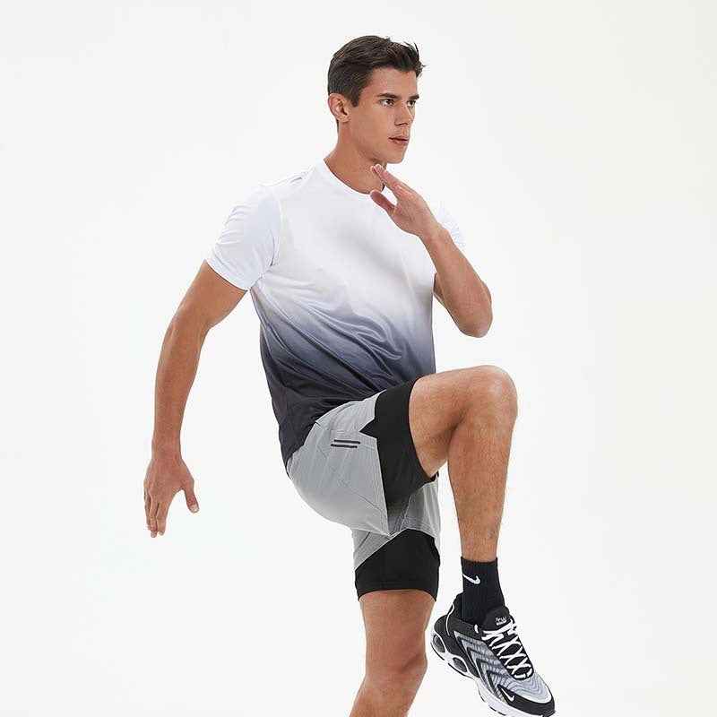 Summer Mens Sports Leisure Fashion Gradient Short Sleeve Top Fitness Running Quick Dry T-shirt