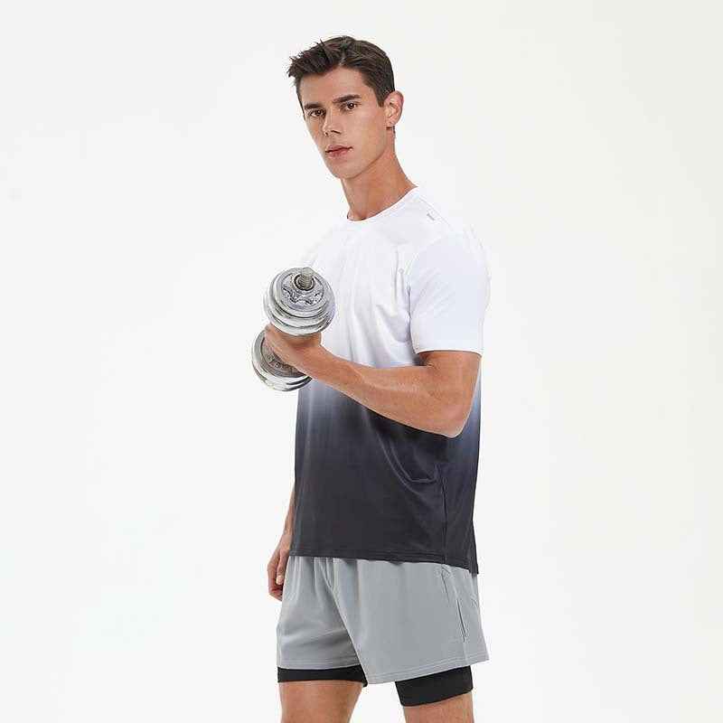 Summer Mens Sports Leisure Fashion Gradient Short Sleeve Top Fitness Running Quick Dry T-shirt
