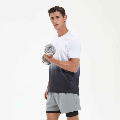 Summer Mens Sports Leisure Fashion Gradient Short Sleeve Top Fitness Running Quick Dry T-shirt