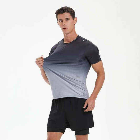 Summer Mens Sports Leisure Fashion Gradient Short Sleeve Top Fitness Running Quick Dry T-shirt