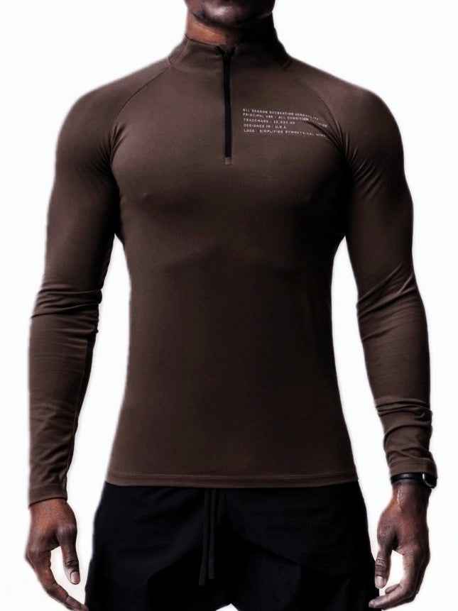 New Solid Color Sports Fitness Clothes Mens Velvet Small High Collar Half Zipper Training Long Sleeve T-shirt Running Top Trendy