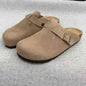 Large Size Genuine Leather Birkenstock Shoes Cork Thick Soles For Outer Wear, Lazy Classic Toe-Cap Half Slippers For Women