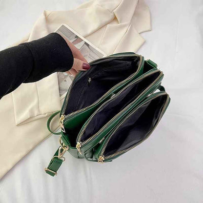 Retro Three-Layer Leather Crossbody Bag Multi-Compartment Handbag Small Square Bag