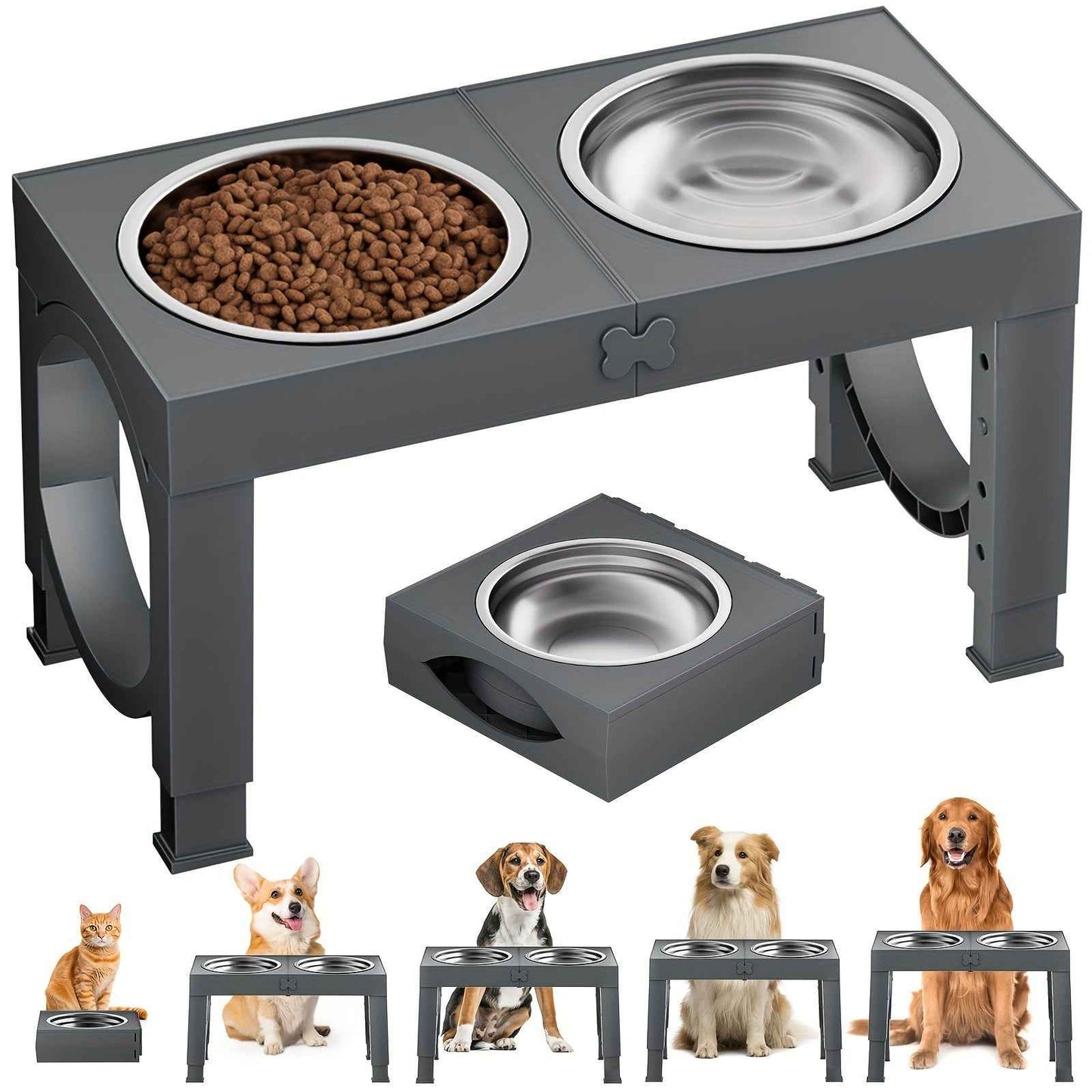Elevated Dog Bowls Foldable Raised Dog Bowl Stand With 2
