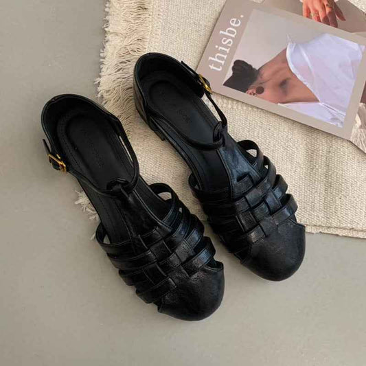 Retro Flat Brown Woven French Sandals For Women, 2025 New Summer Resort Style Shoes To Match With Skirts, Roman Shoes