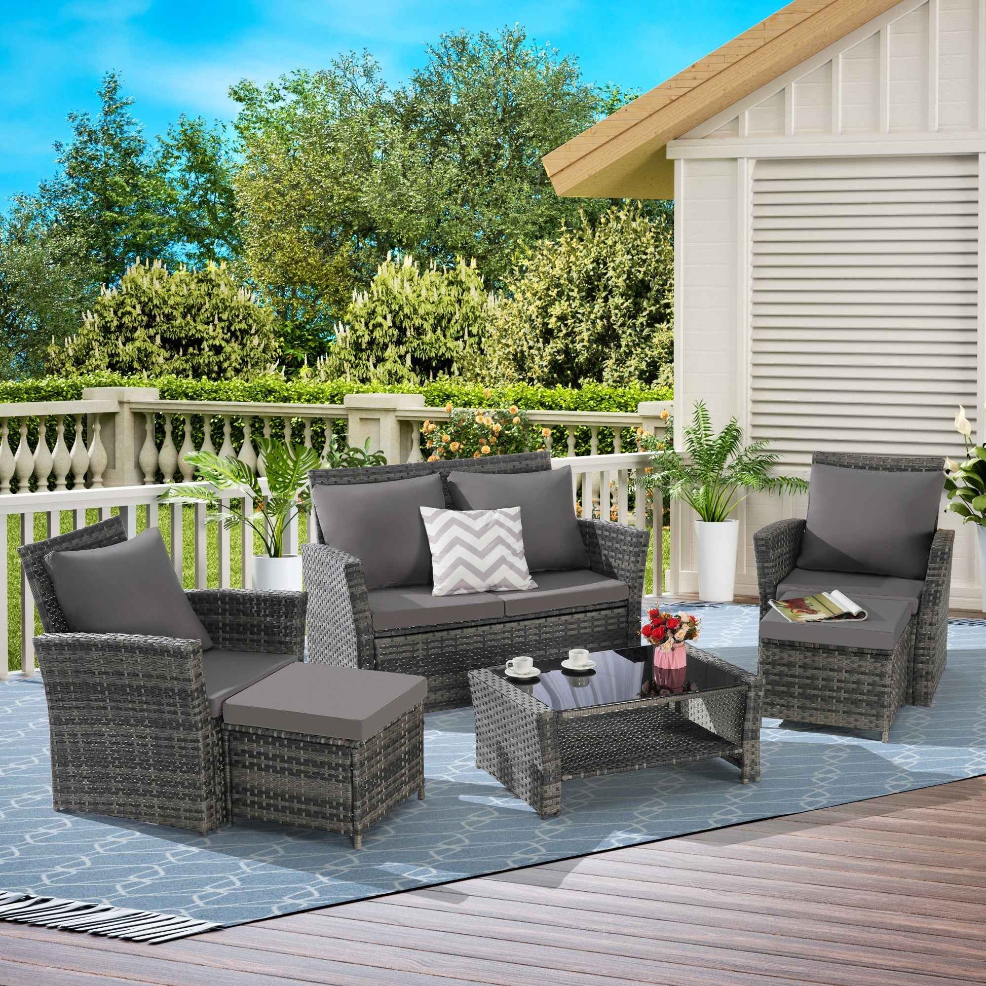 6 Piece Wicker Patio Furniture Set – Outdoor Rattan Sofa Set with