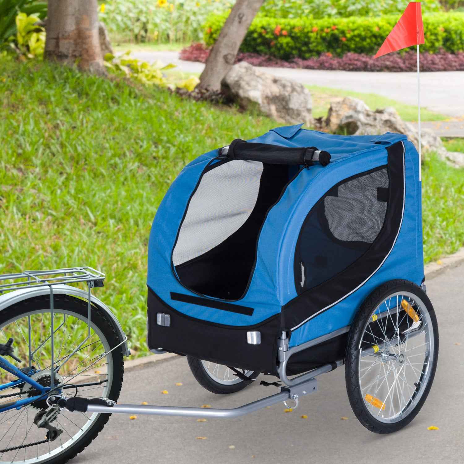 PawHut Pet Bike Trailer Bicycle Dog Cat Travel Carrier Foldable Blue