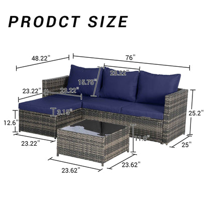 2 Piece Outdoor L-Shaped Wicker Patio Set – Sectional Sofa with