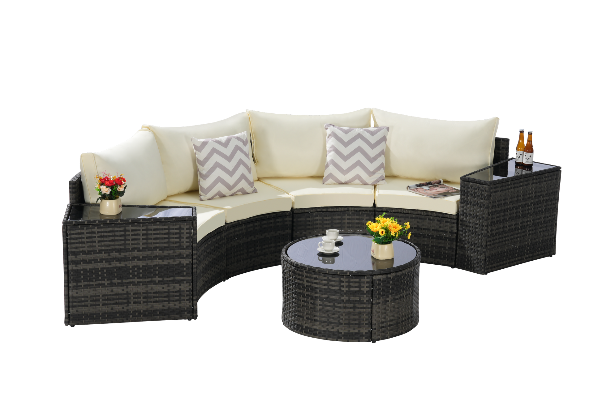 Outdoor Patio Furniture 7-Piece Half-Moon Sectional Round Patio