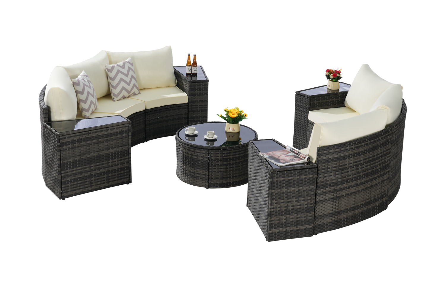 Outdoor Patio Furniture 11-Piece Half-Moon Sectional Round Patio