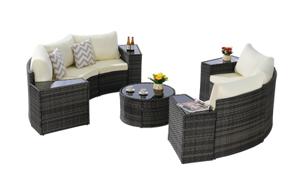 Outdoor Patio Furniture 11-Piece Half-Moon Sectional Round Patio