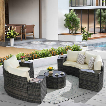 Outdoor Patio Furniture 11-Piece Half-Moon Sectional Round Patio