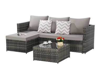 2 Piece Outdoor L-Shaped Wicker Patio Set – Sectional Sofa with