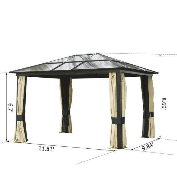 Outsunny 12'L x 10'W Hard Top Gazebo Canopy Sunshelter Waterproof Sun