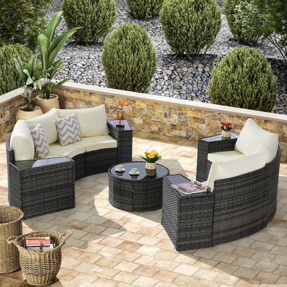 Outdoor Patio Furniture 11-Piece Half-Moon Sectional Round Patio
