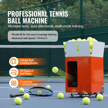 Tennis Ball Machine, Automatic Portable Tennis Ball Launcher, 100 Balls Tennis Training Practice Thrower, 5 Motors Multi-Mode Drills, 2+ Hours Play, Rechargeable Battery, App Remote Control
