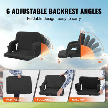 Stadium Seat with Back Support, Wide Bleacher Seat Backs, Folding Padded Cushion Stadium Chair, Portable Reclining Chairs with Hook Pocket Cupholder, Ideal for Sport Event Beach Concert (2 Set)