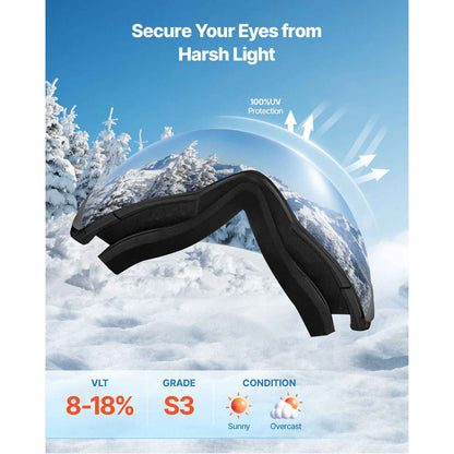 Frameless Ski Goggles, Spherical Lens with Blue Revo Coating, OTG Anti fog Snow Goggles for Men Women Youth, TPU Frame & Ventilation Structure, Suitable for Skiing, Skating, Snowboarding
