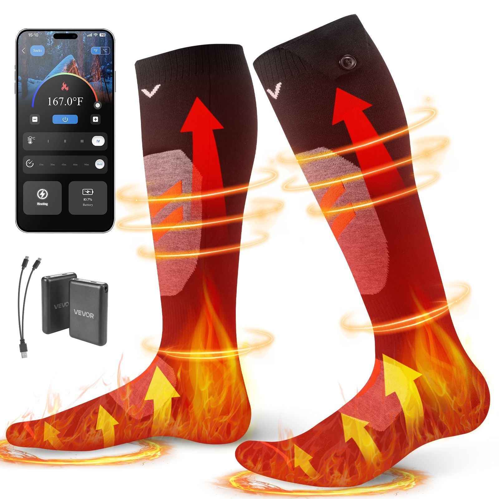Heated Socks, Small Size, 5000mAh Battery Rechargeable Heating Socks with 4 Heating Levels, Electric Heated Sock with APP Control for Men Women, Foot Warmer for Hunting Riding Camping Hiking