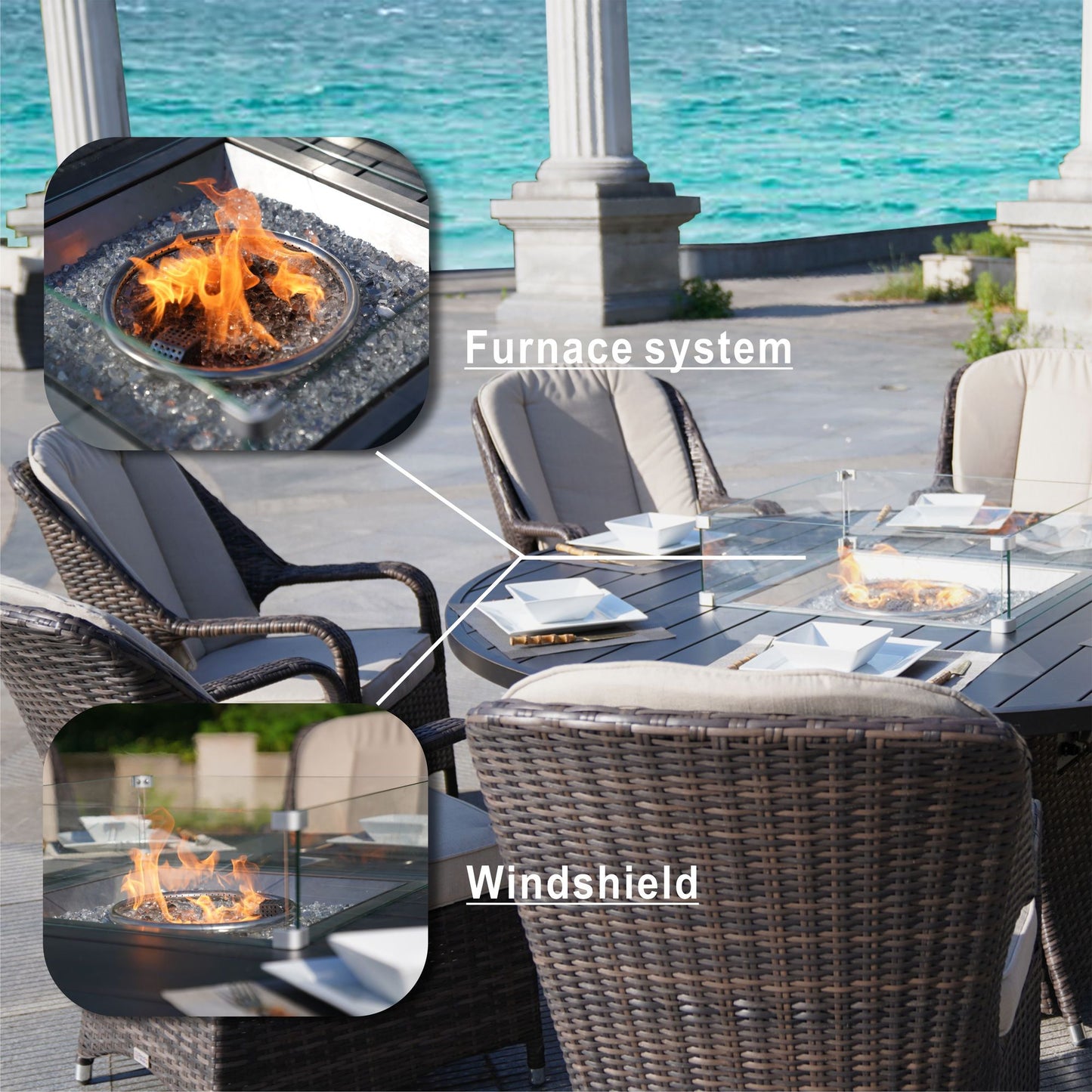 Direct Wicker Outdoor Rattan 50,000BTU Propane Gas Fire Pit Table (Table Only) - KNM Sundry