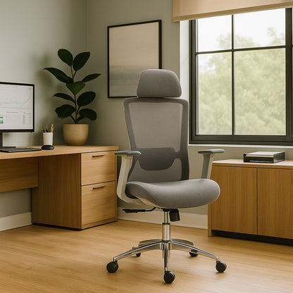 Ergonomic Mesh Office Chair with Adjustable Headrest and Lumbar Support, Breathable Back Design for Home and Office Use 8322H - KNM Sundry