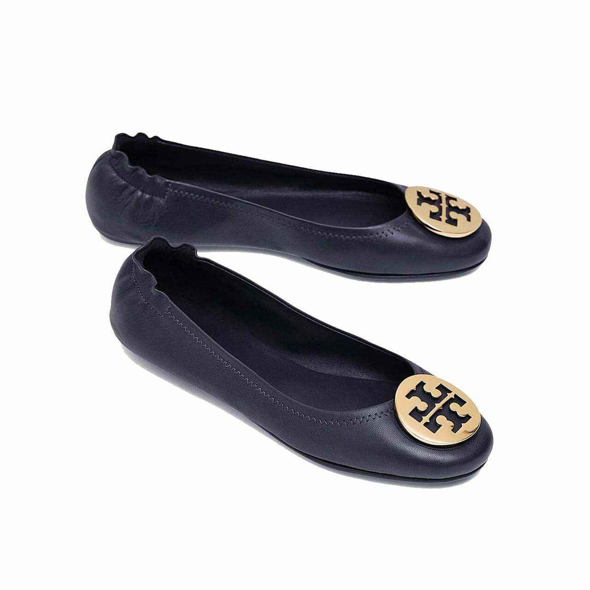 Tory Burch Women's Ink Navy / Gold Minnie Travel With Logo Ballet Flats Shoes