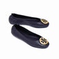 Tory Burch Women's Ink Navy / Gold Minnie Travel With Logo Ballet Flats Shoes