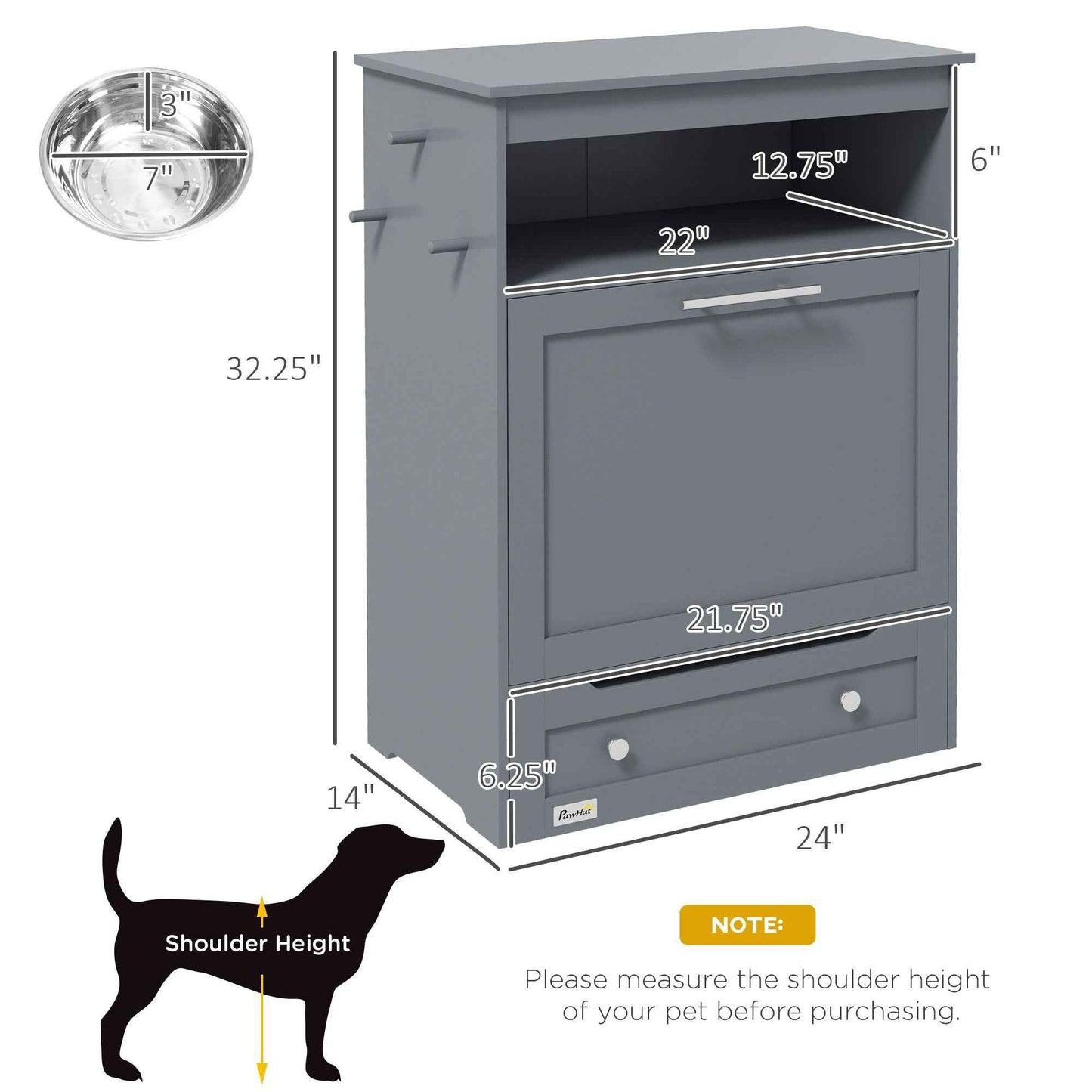 Pet Feeding Station, Dog Food Storage Cabinet w/ Adjustable Raised Bowls, White