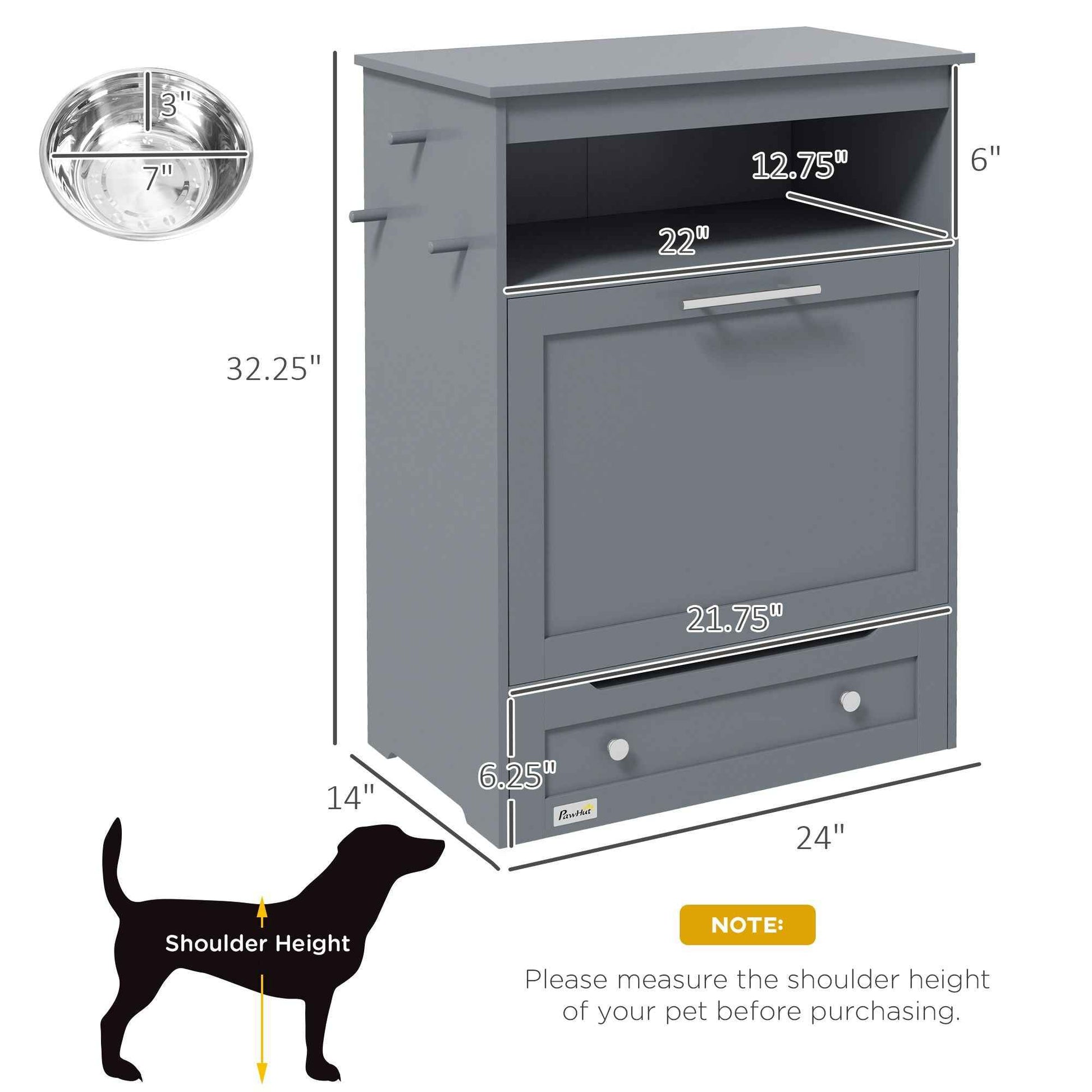 Pet Feeding Station, Dog Food Storage Cabinet w/ Adjustable Raised Bowls, White