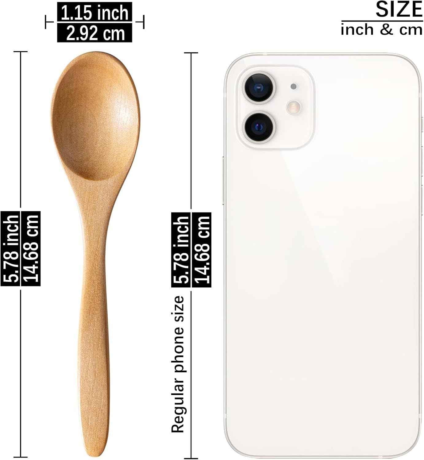 7 PCS Small Wooden Spoons, 5.8 Inch Honey Spoons for Tea, Schima Wooden Honey Teaspoon for Coffee, Little Tiny Wood Spoons, Bamboo Table Spoon for stirring, Wooden Spoons for Utensils Set