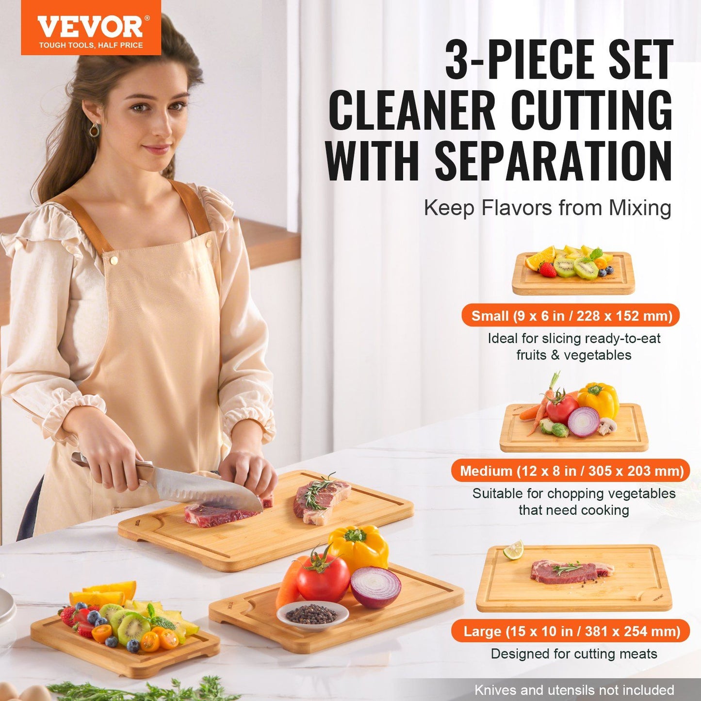 Cutting Board, 3 Pieces, Premium Versatile Bamboo Cutting Board with Food-Grade Oil and Juice Groove,Sturdy & Durable Chopping Board with Built-in Handle, Fit for Display, Chopping & Serving - KNM Sundry
