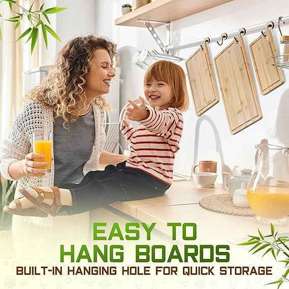 Bamboo Cutting Board Set of 3 (15x10, 12x9, 9x6) – Extra-Thick, Deep Juice Groove Wood Cutting Boards – Knife-Friendly for Kitchen Prep, Carving & Charcuterie – Easy to Clean