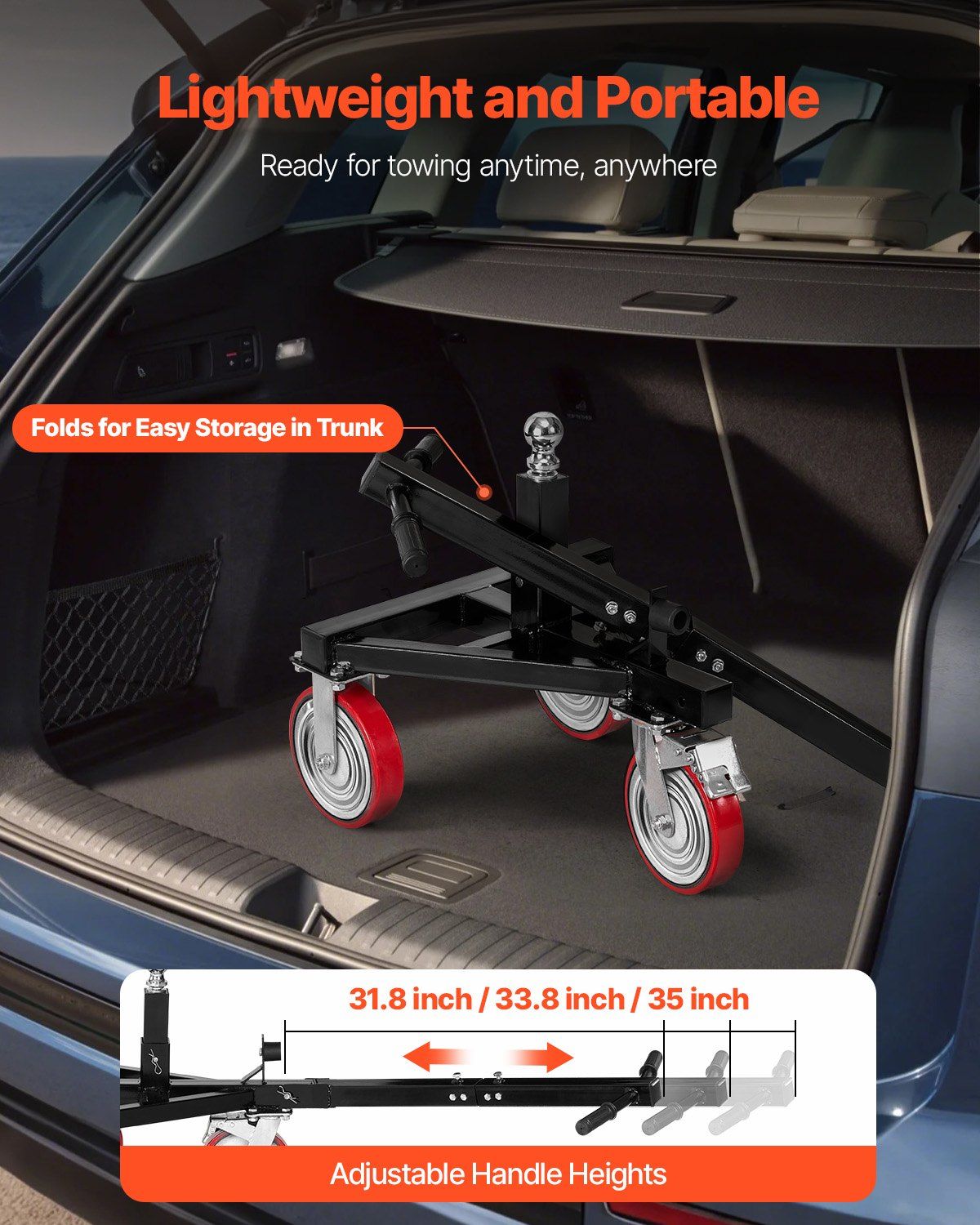 Trailer Dolly, 3500lbs Tongue Weight Capacity, 18 inch and 22 inch Height Adjustable Trailer Dolly, with 2 inch Hitch Ball, Adjustable Handle Length, 8-inch Swivel Wheels, for Moving RV Trailer - KNM Sundry