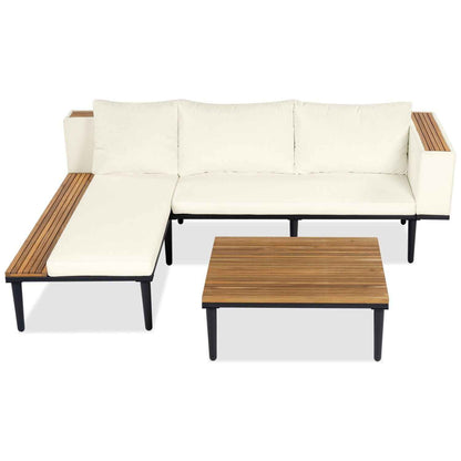 <Old SKU: N704G201251A>Luxury Patio Furniture Set with Removable Cushions and Coffee Table, L-Shaped Acacia Wood Sofa with Side table, Outdoor Conversation Sectional Sofa for Backyard, Porch, Beige