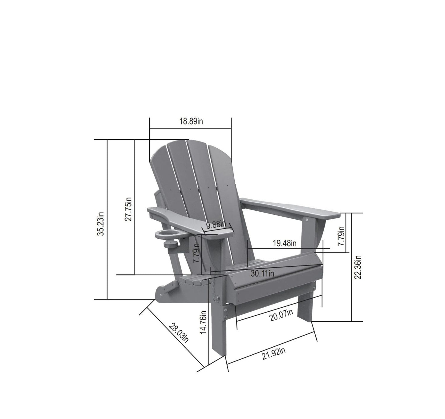 Folding Adirondack Chair with Side Table, 3-Piece Adirondack Chair Set with Wood Texture, Navy Blue(includes 2 Chairs and 1 Table) - KNM Sundry