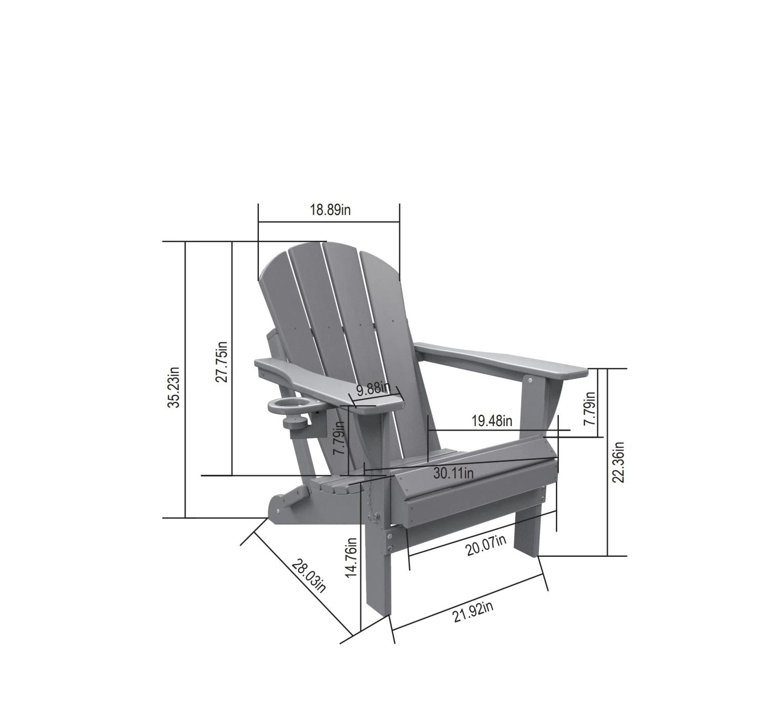 Folding Adirondack Chair with Side Table, 3-Piece Adirondack Chair Set with Wood Texture, Navy Blue(includes 2 Chairs and 1 Table) - KNM Sundry