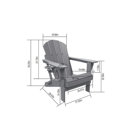Folding Adirondack Chair with Side Table, 3-Piece Adirondack Chair Set with Wood Texture, Navy Blue(includes 2 Chairs and 1 Table) - KNM Sundry