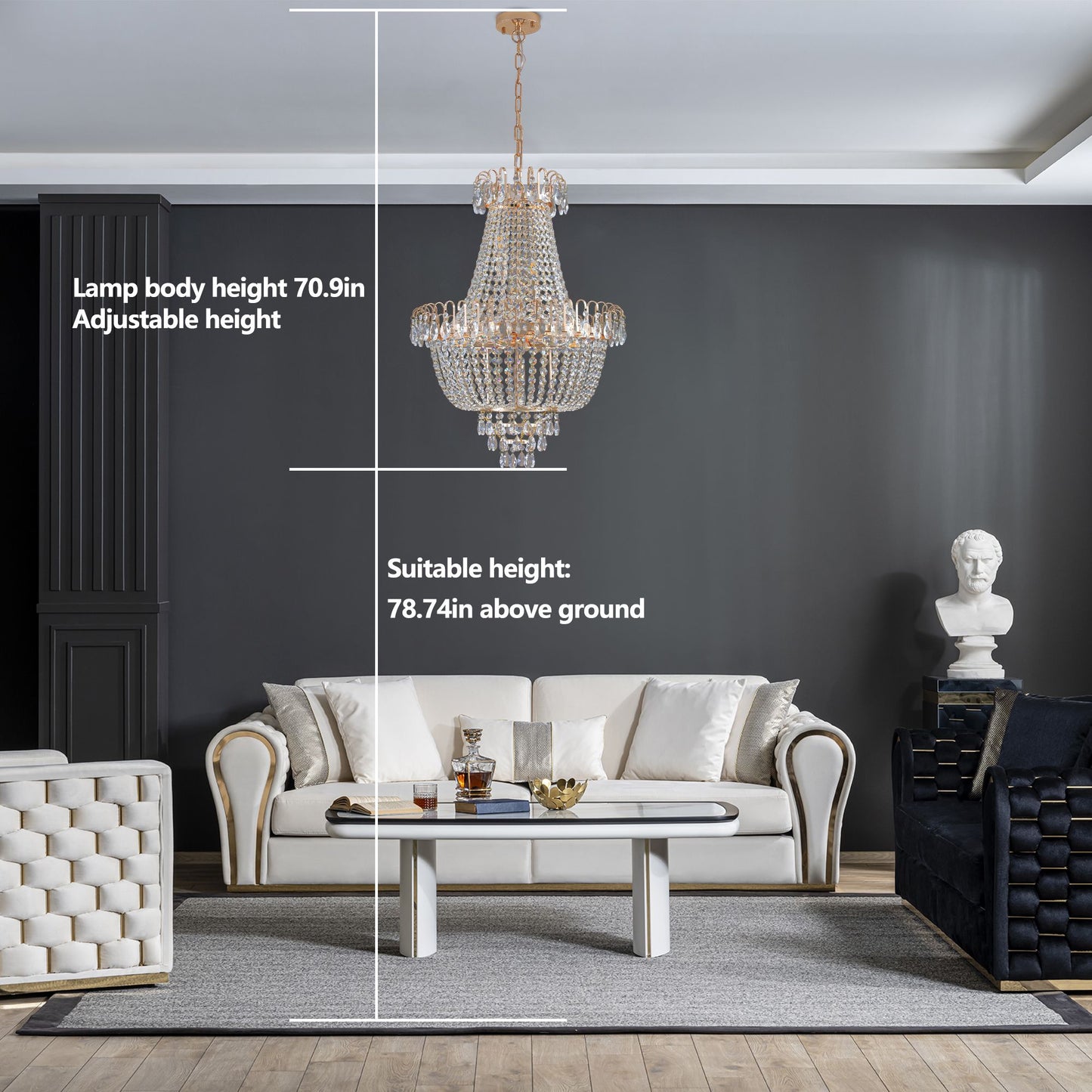 (Same as W1340P143189)Gold Crystal Chandeliers,Large Contemporary Luxury Ceiling Lighting for Living Room Dining Room Bedroom Hallway (Without Bulb) - KNM Sundry