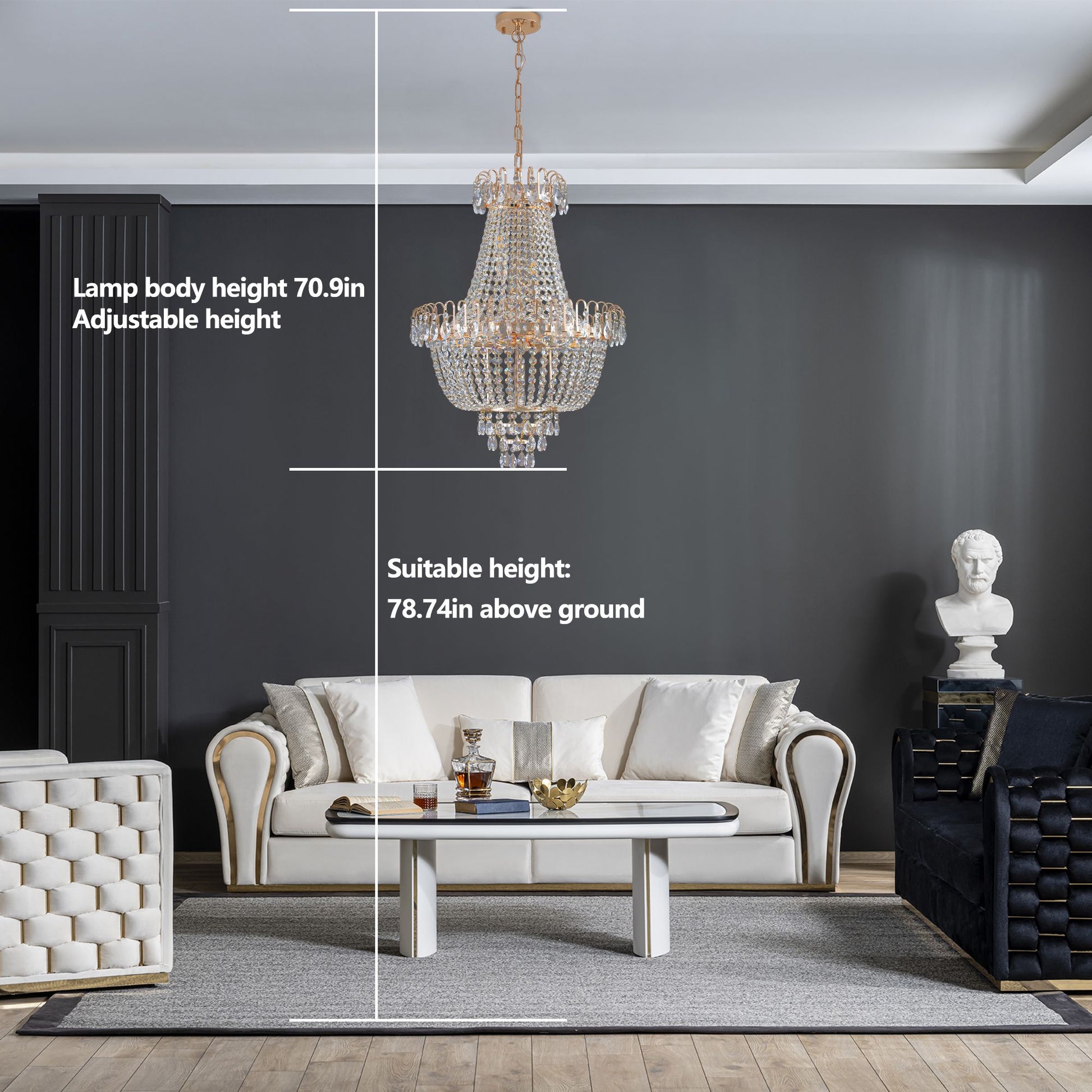 (Same as W1340P143189)Gold Crystal Chandeliers,Large Contemporary Luxury Ceiling Lighting for Living Room Dining Room Bedroom Hallway (Without Bulb) - KNM Sundry