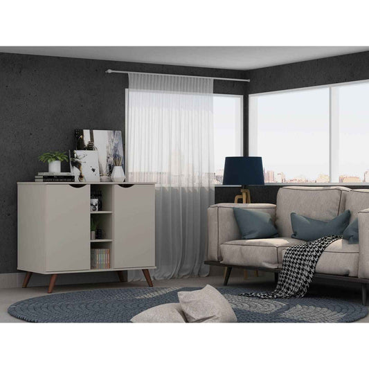 Manhattan Comfort Hampton 39.37 Buffet Stand Cabinet with 7 Shelves and Solid Wood Legs in Off White