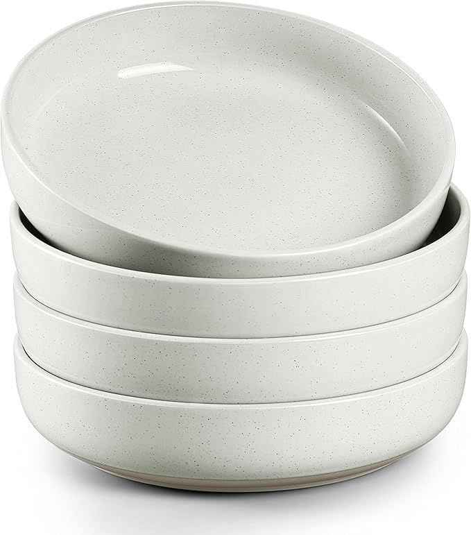 HaWare Pasta Bowls Set of 4, 33oz Large Salad Bowls for Home Kitchen, Ceramic Serving Plates for Soup, Cereal, Scratch-resistant Wide and Shallow Dinner Bowl, Microwave & Dishwasher Safe, Milky Whit
