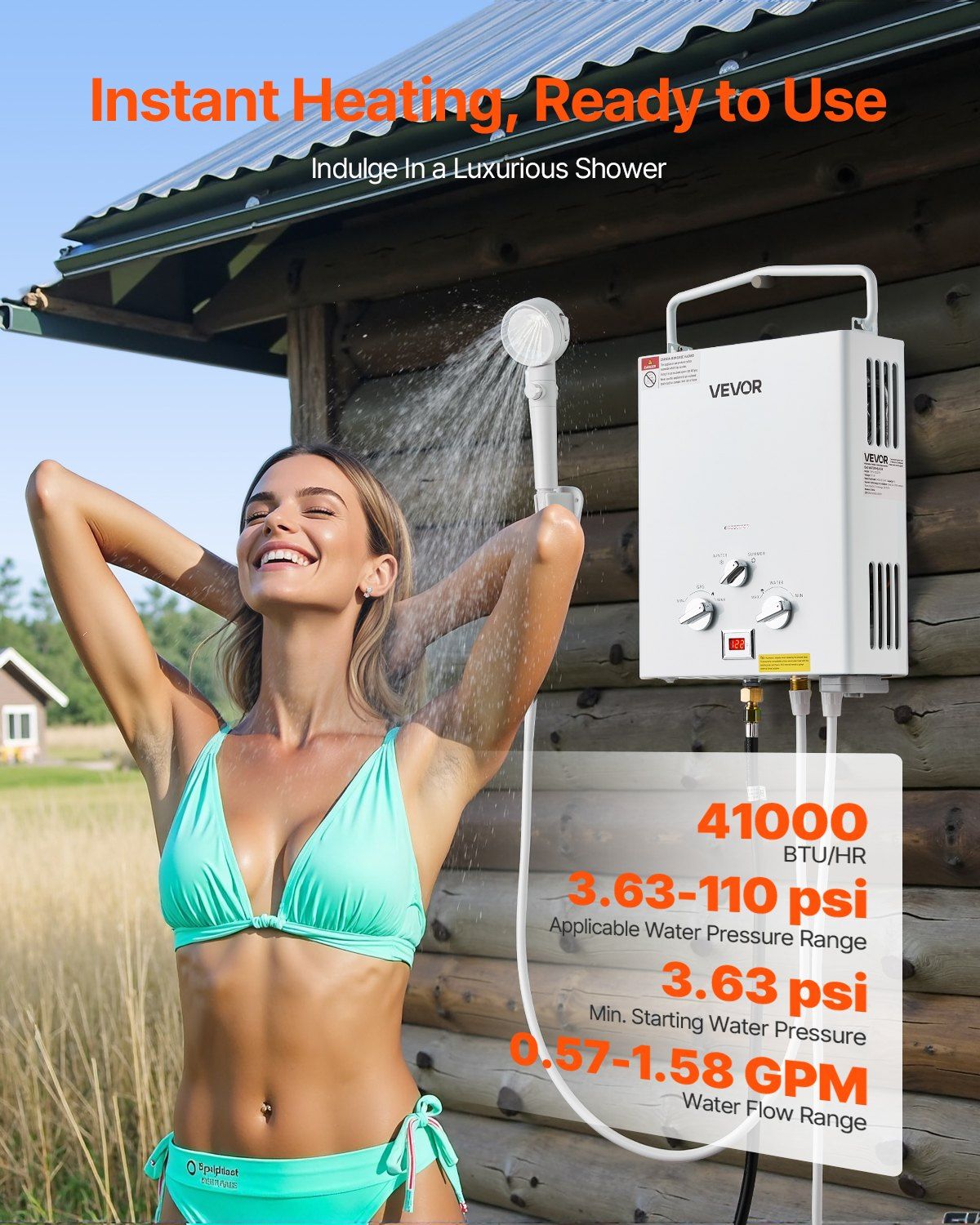 Portable Propane Water Heater, 6L Tankless Outdoor Water Heater, 41000 BTU 1.58 GPM Instant Hot Water, with Accessory Set + Regulator for RV Camping Trips Cabins Barns - KNM Sundry
