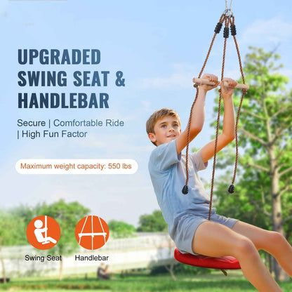 Zipline Kit for Kids and Adult, 65 ft Zip Line Kits Up to 500 lb, Backyard Outdoor Quick Setup Zipline, Playground Entertainment with Zipline, Nylon Safety Harness, Seat, and Handlebar