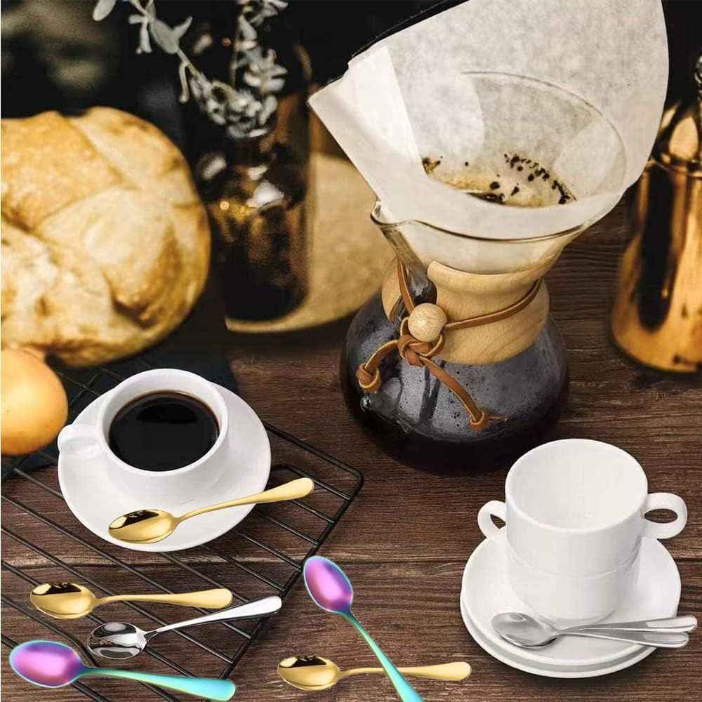 Demitasse Espresso Spoons, Coffee Spoon, Stainless Steel Small Spoons for Dessert, Tea,Set of 6(Rainbow)