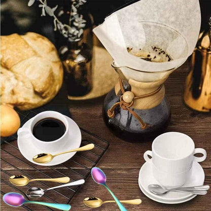 Demitasse Espresso Spoons, Coffee Spoon, Stainless Steel Small Spoons for Dessert, Tea,Set of 6(Rainbow)
